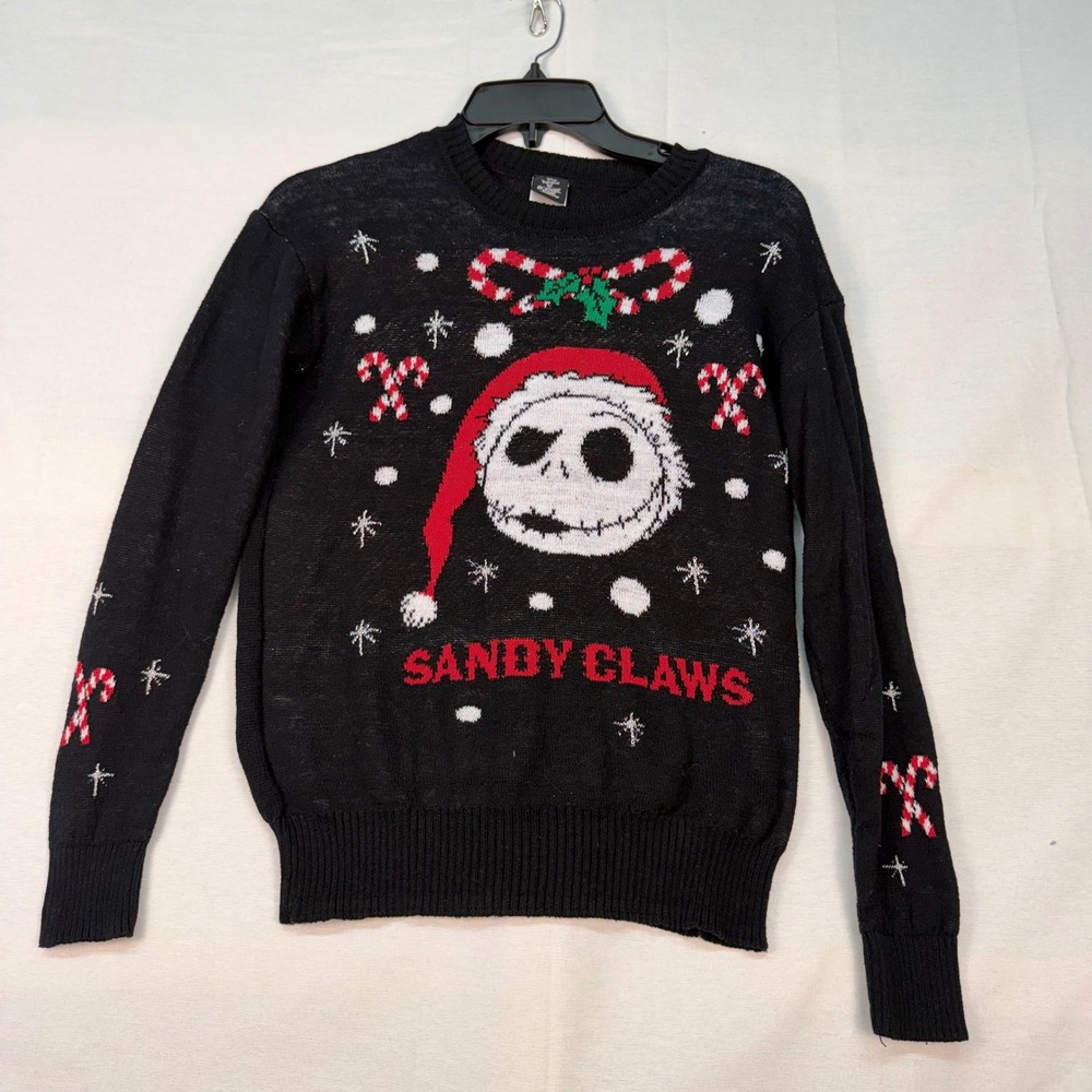 Disney Nightmare Before Christmas Jack Skellington Sandy Claws Sweater Black XS